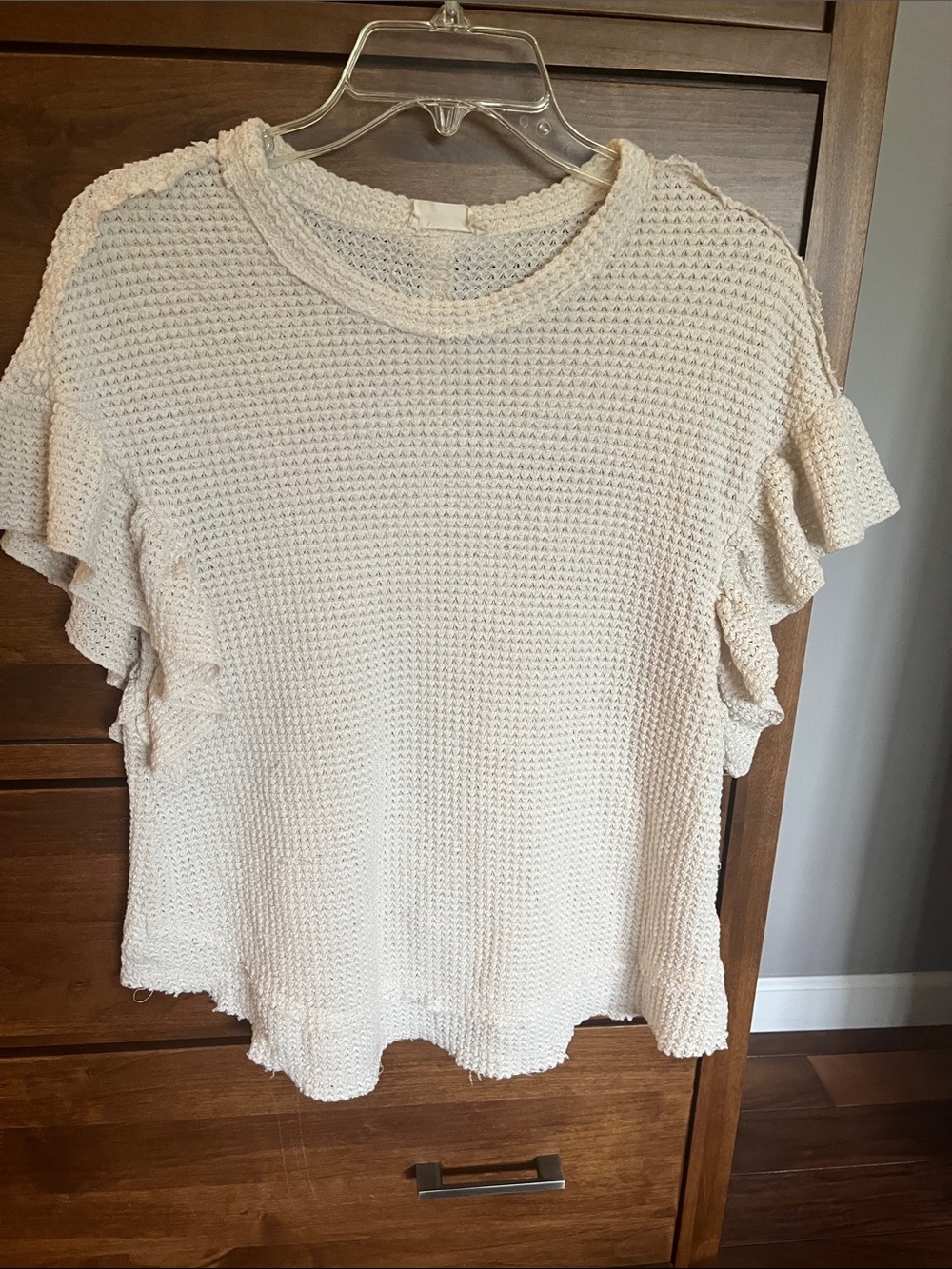 Altar'd State Cream Waffle Knit Ruffle Sleeve Top